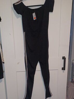 New Black Elastic-Waist Jumpsuit - Large